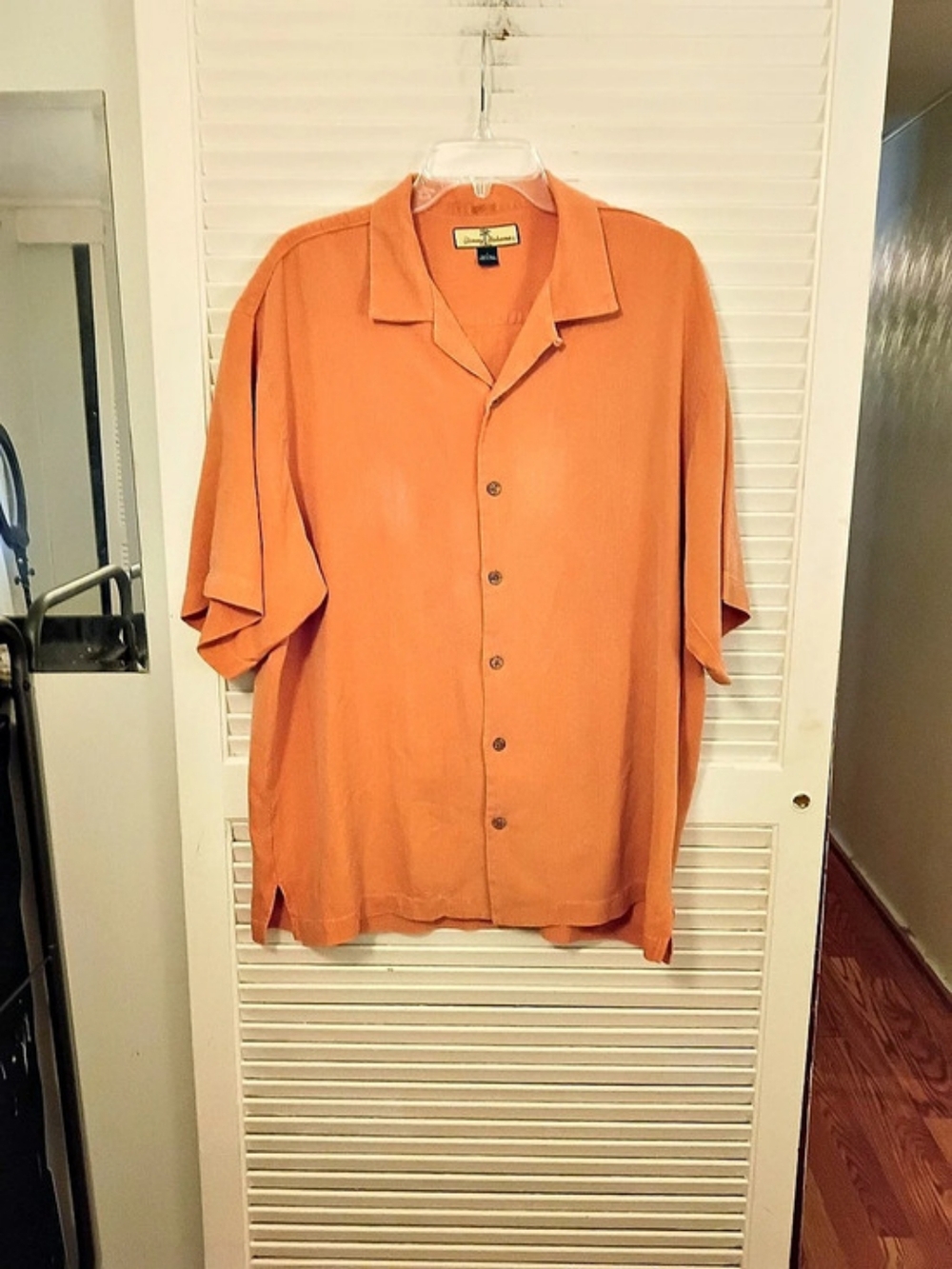 Tommy Bahama Solid Silk Camp Shirt Orange Large